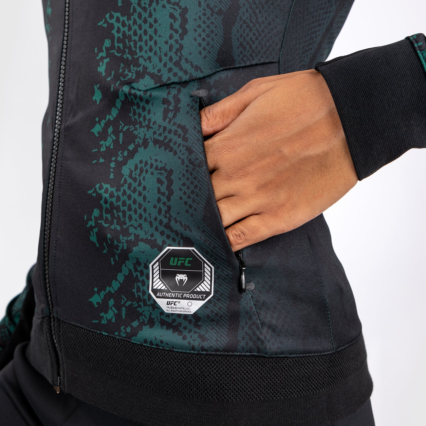 UFC Adrenaline by Venum Personalized Authentic Fight Night Women’s Walkout Hoodie - Emerald Edition - Green/Black