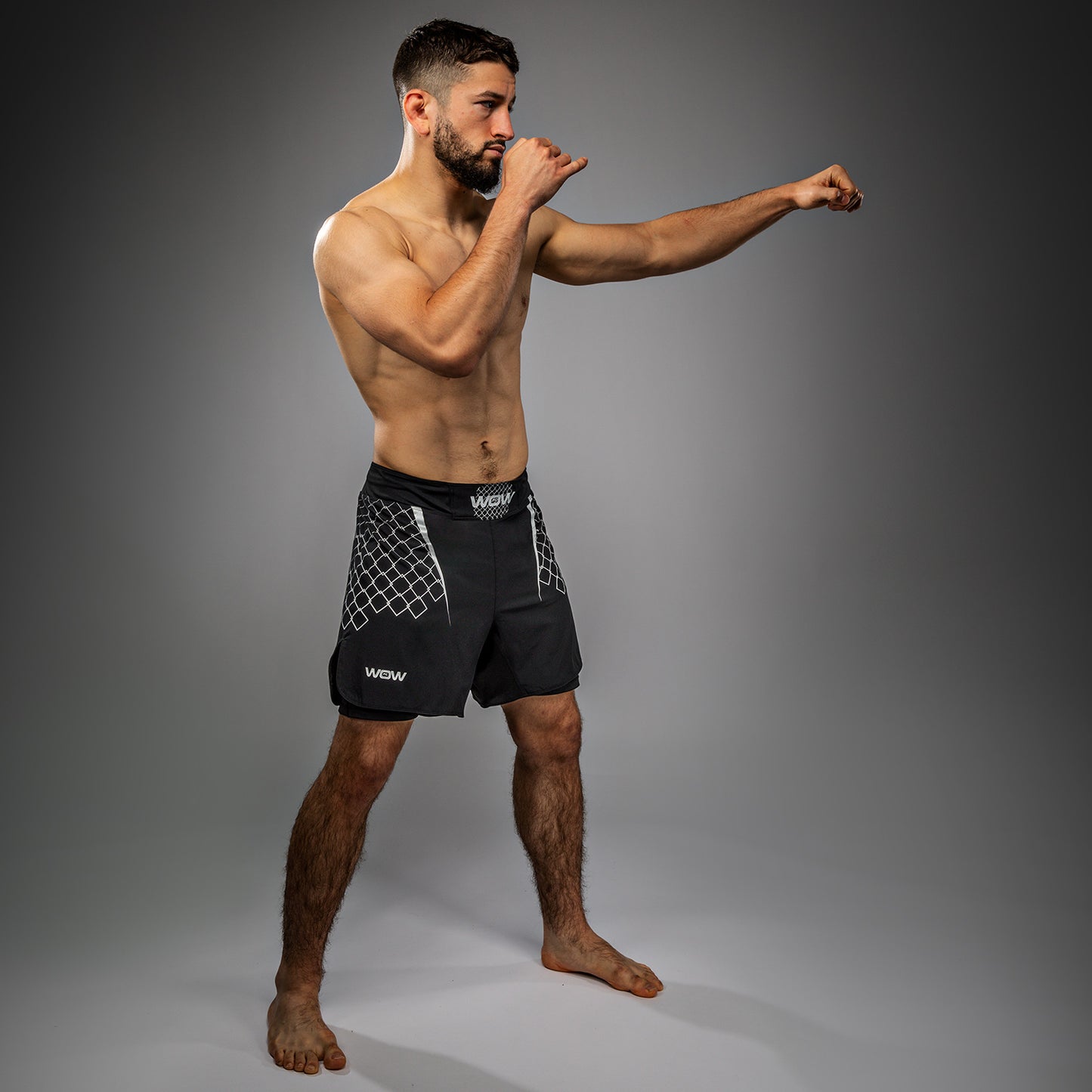 Venum x WOW FC Men’s Fight Shorts - Black/ Silver Grey