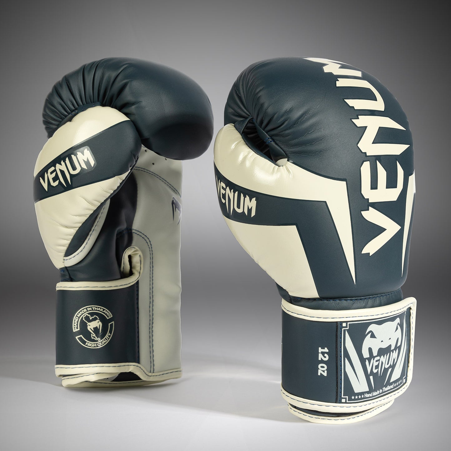 Venum Elite Boxing Gloves - White/Navy Blue