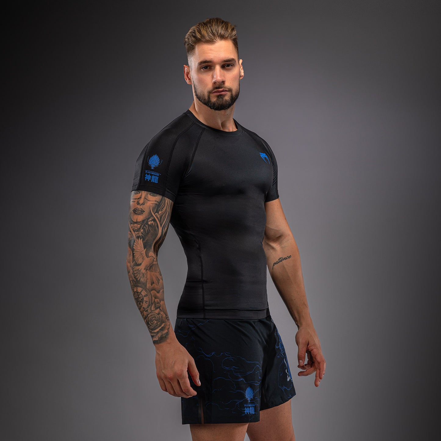 Venum Thunder Dragon Short Sleeves Rashguard - Black/Royal Blue