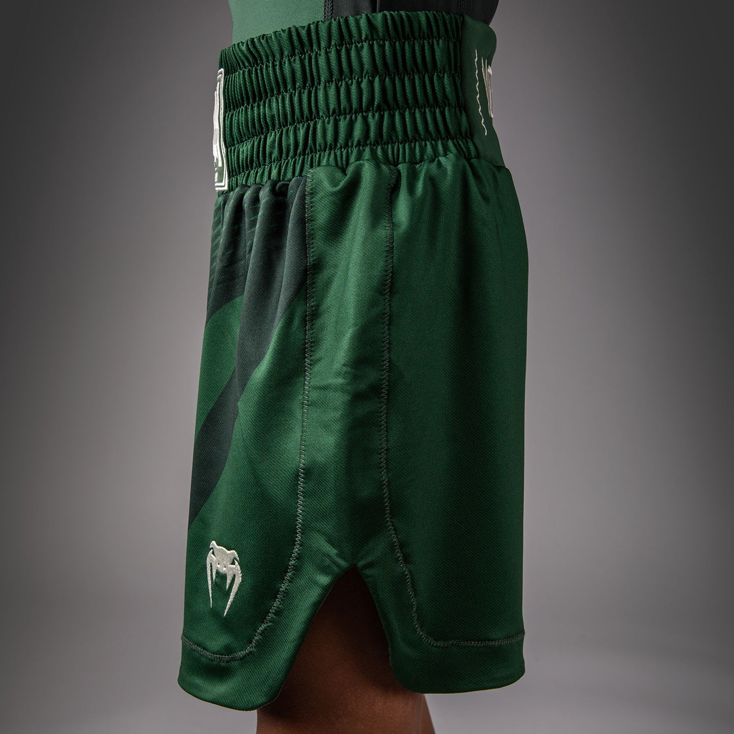Venum Attack Kids Boxing Shorts - Forest Green/ Off White