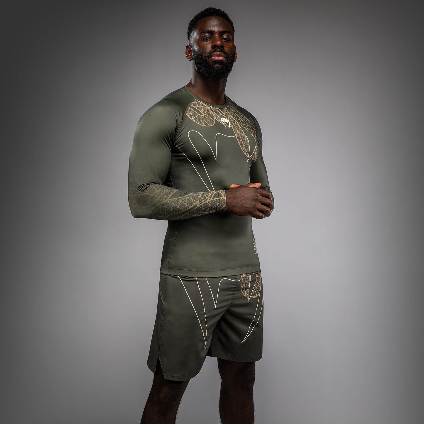 Venum Serpenti Long Sleeve Rashguard - Khaki/Bronze/Ivory