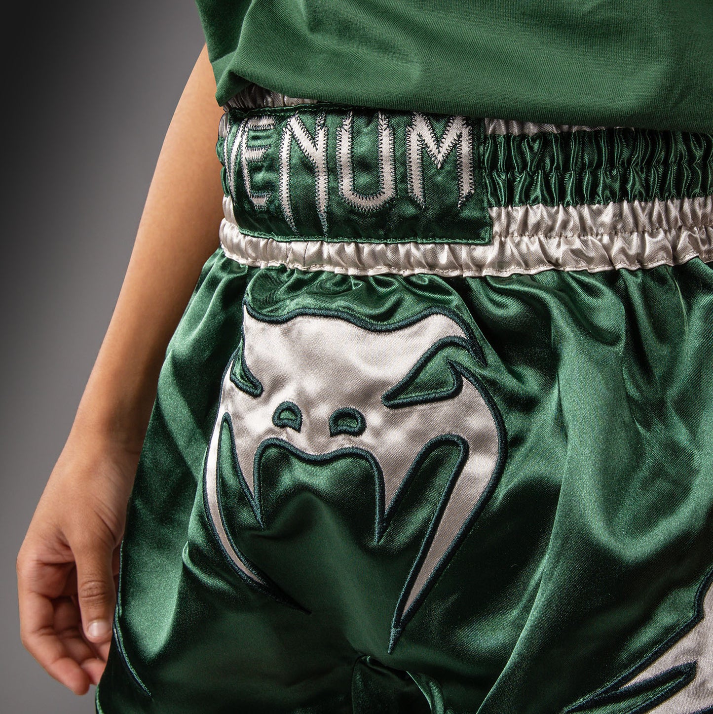 Venum Inferno Muay Thai Shorts - Forest Green/ Off White