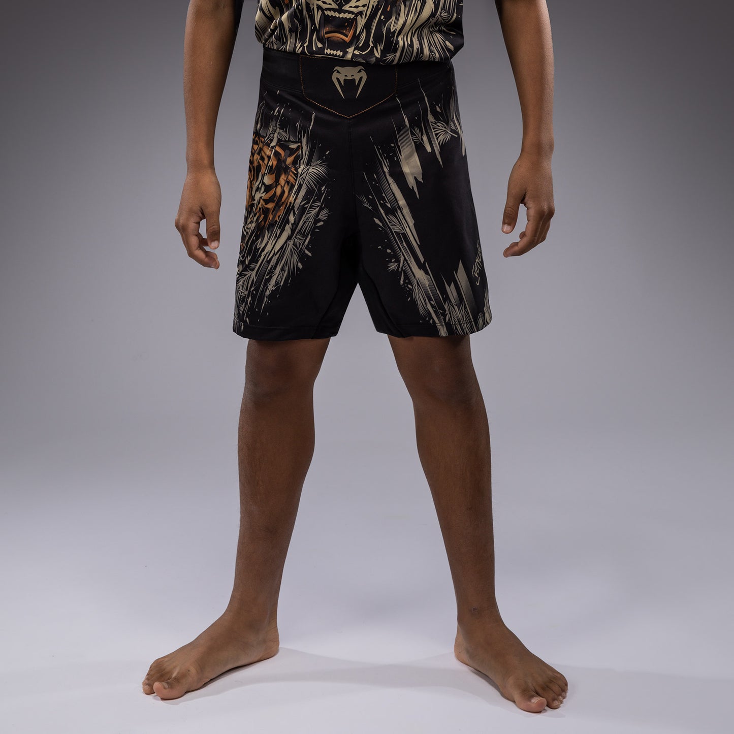 Venum Tiger Kids Fight Shorts - Black/Neon Orange
