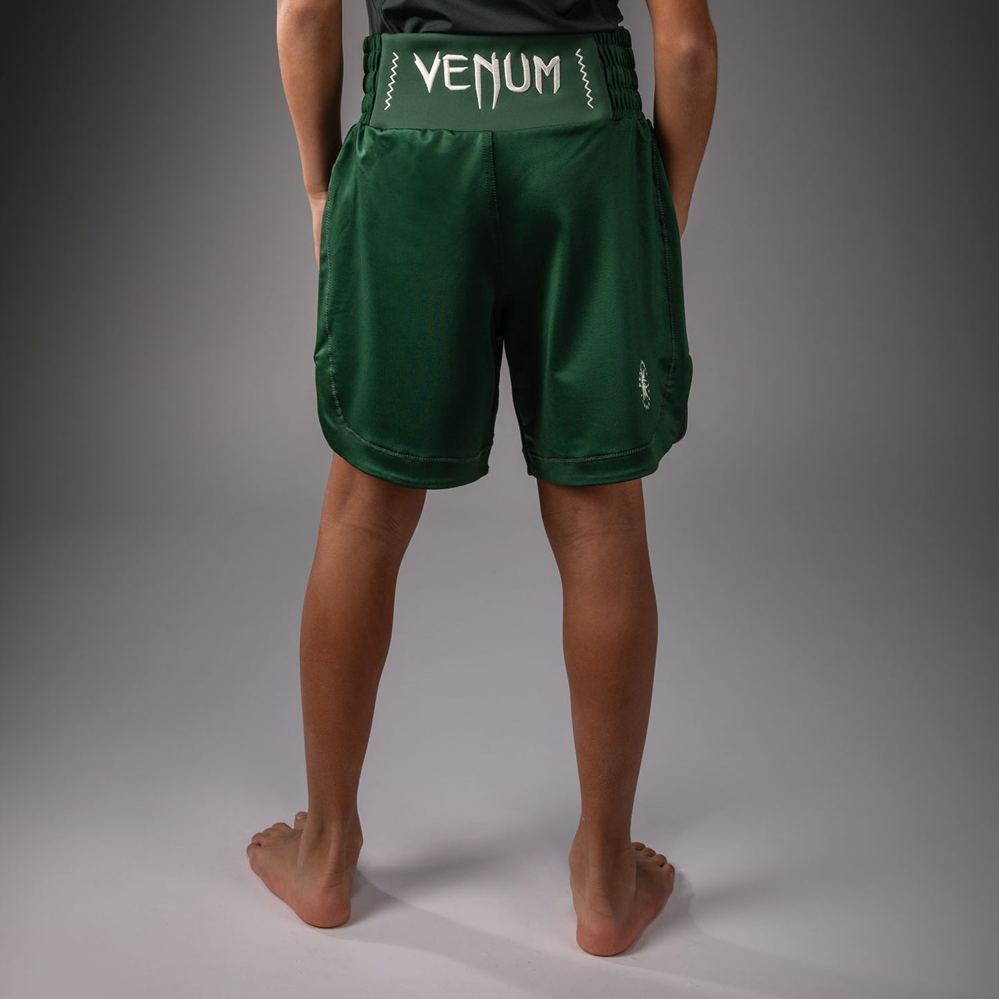 Venum Attack Kids Boxing Shorts - Forest Green/ Off White