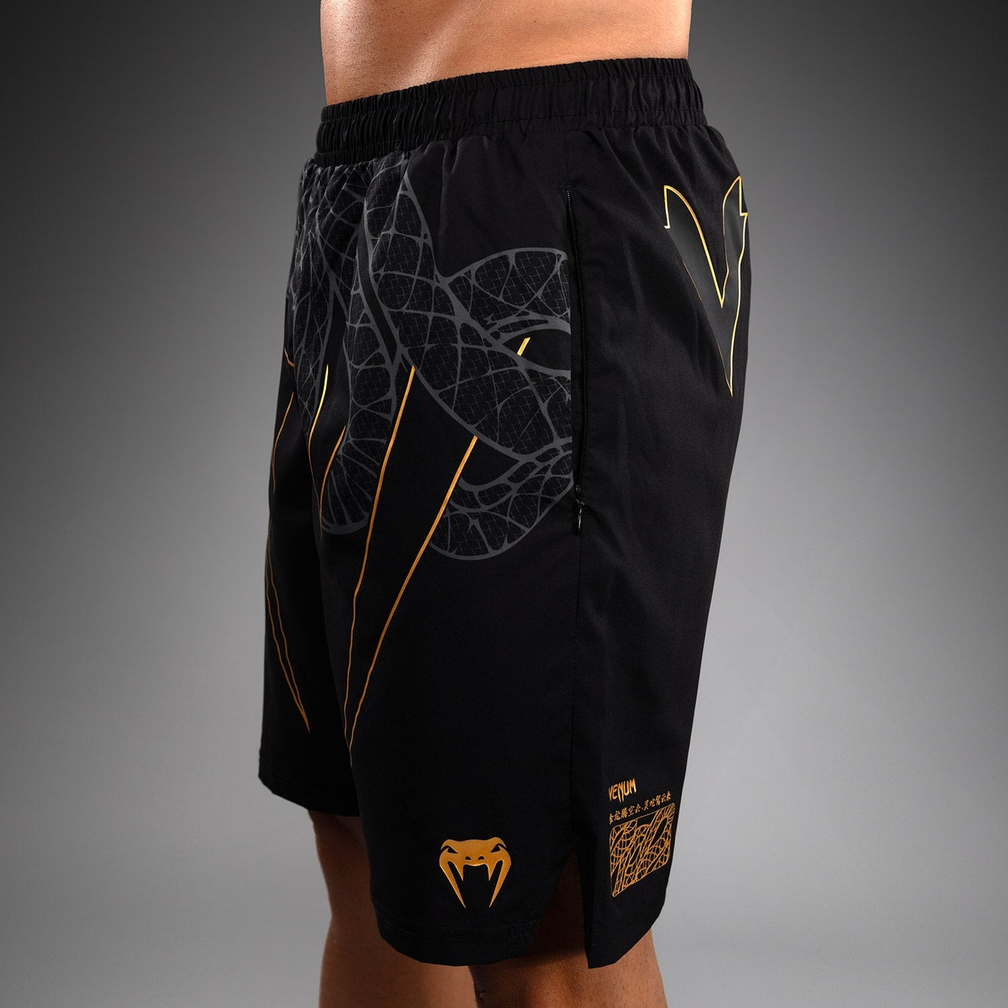 Venum Serpenti Training Shorts - Black/Silver/Gold