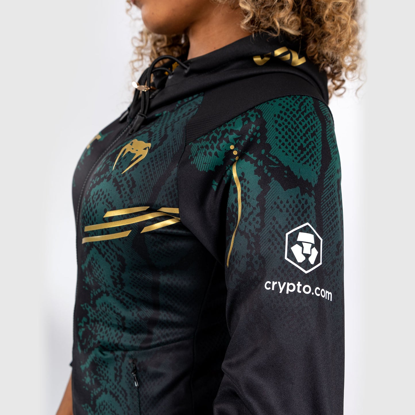 UFC Adrenaline by Venum Authentic Fight Night  Women’s Walkout Hoodie - Emerald Edition - Green/Black/Gold