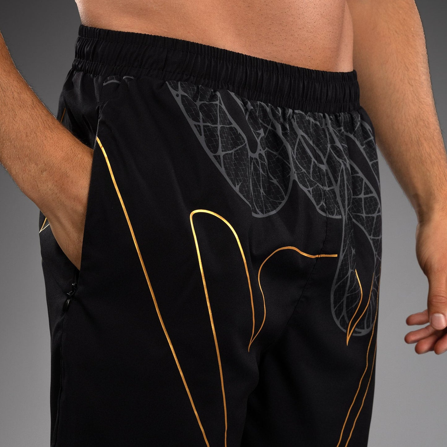 Venum Serpenti Training Shorts - Black/Silver/Gold