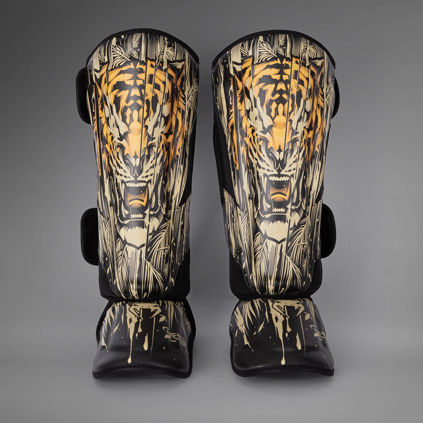 Venum Tiger Shin Guards - Black/Neon Orange
