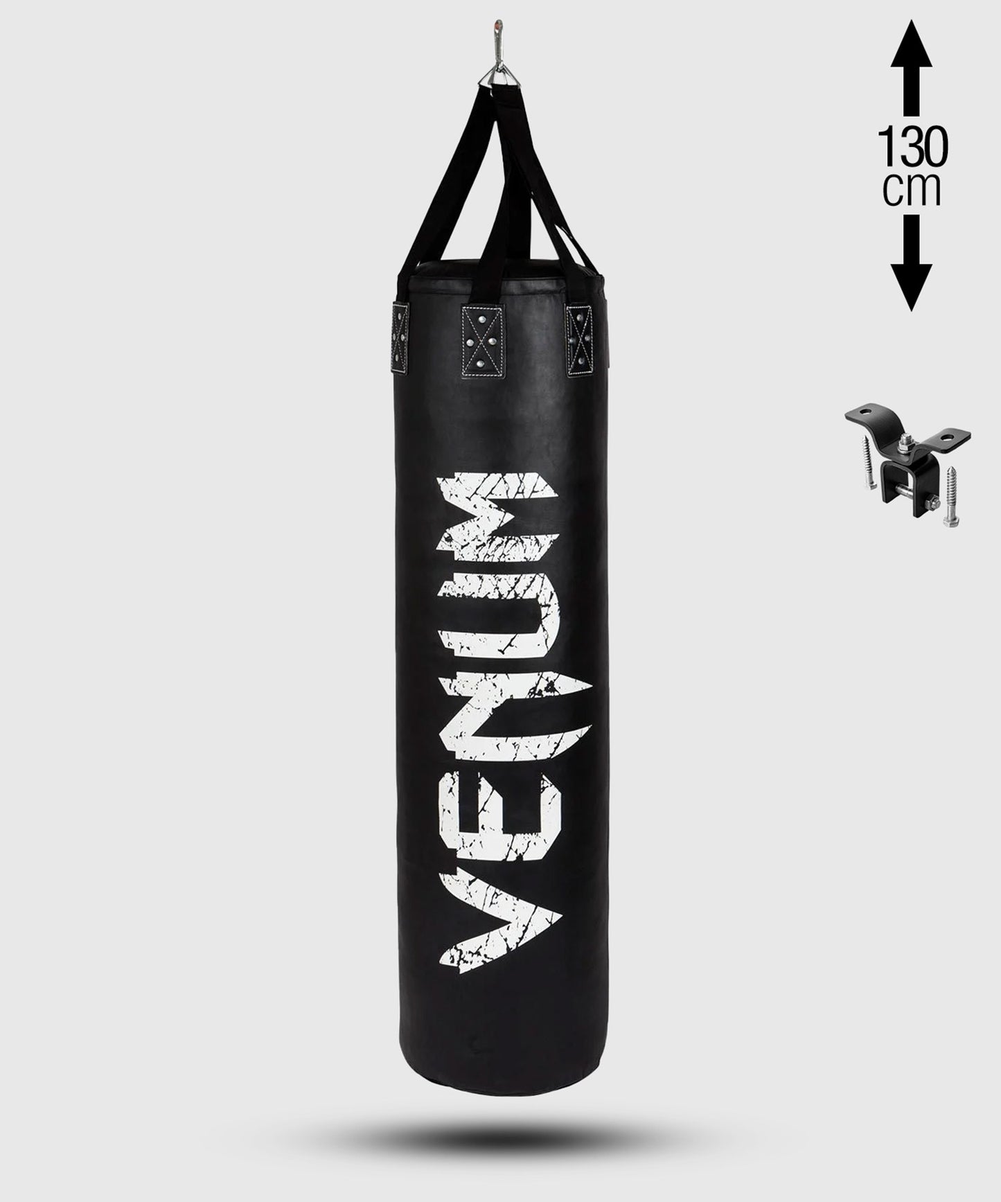 Venum Challenger Heavy bag + Ceiling Hook - Black/White - Filled - 130cm