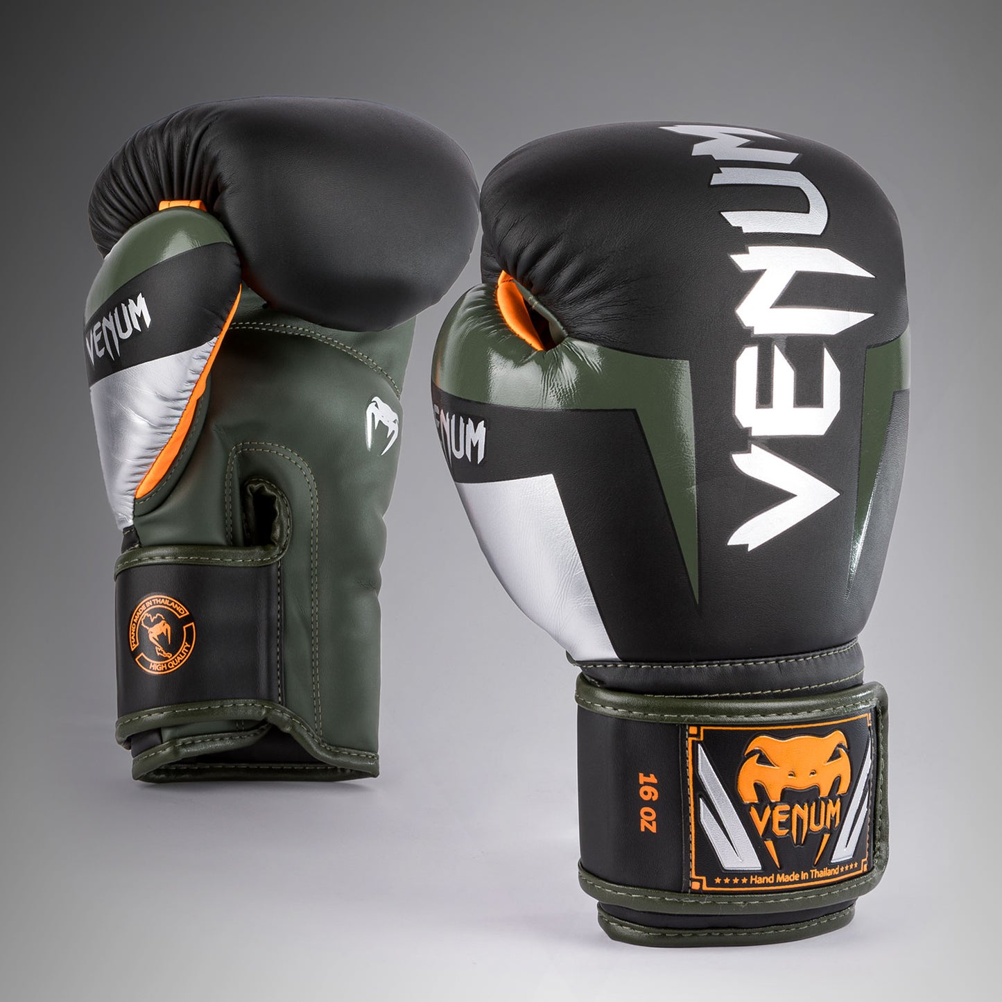 Venum Elite Boxing Gloves - Black/Silver/Kaki