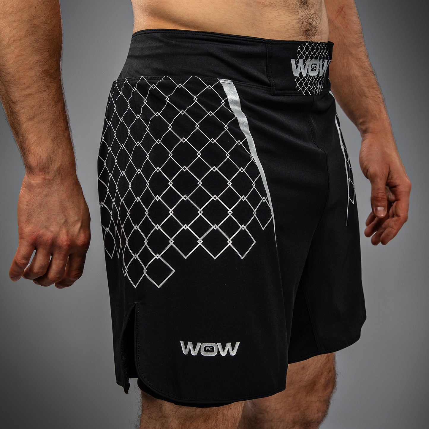 Venum x WOW FC Men’s Fight Shorts - Black/ Silver Grey