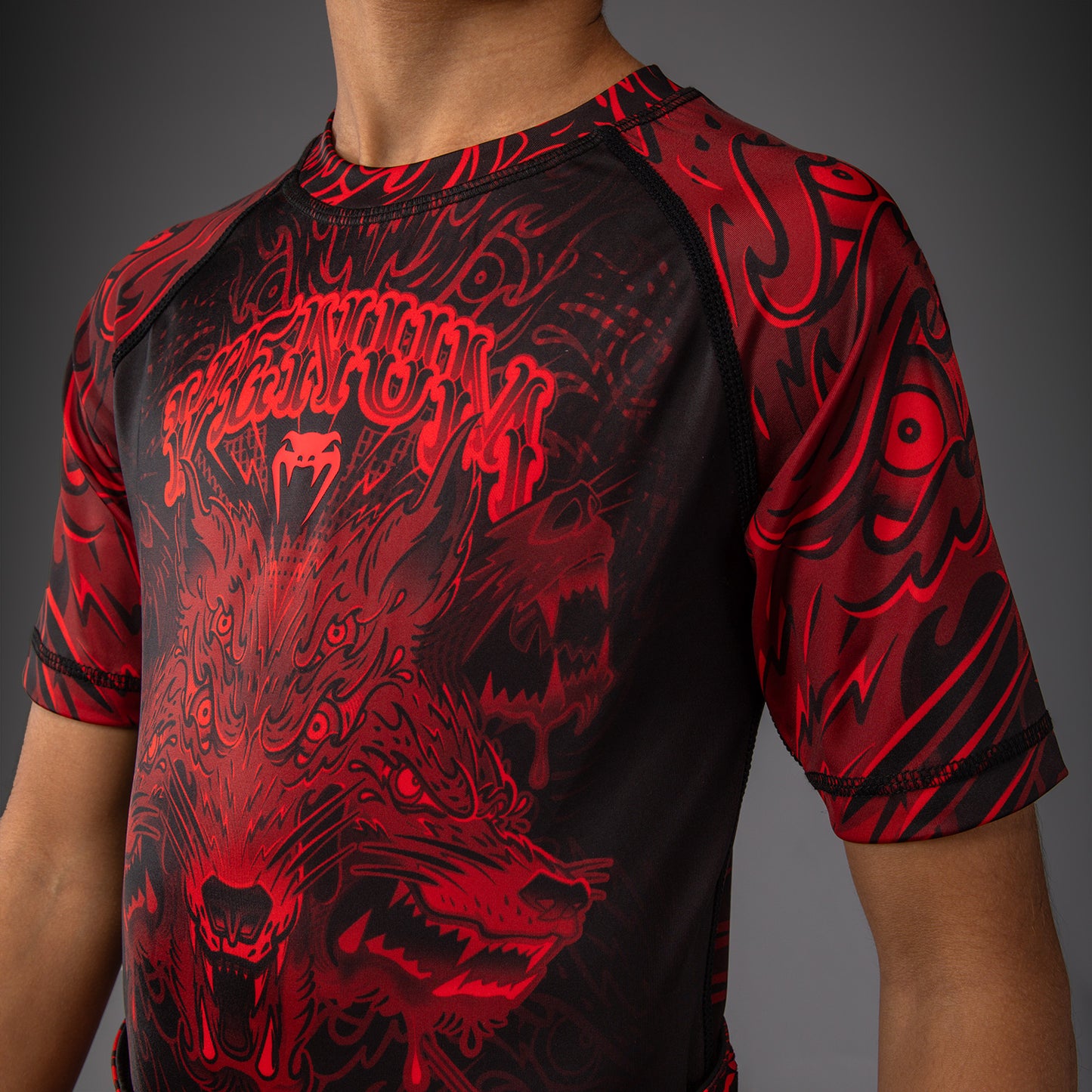 Venum Wolf Atak Kids Short Sleeve Rashguard - Black/Red