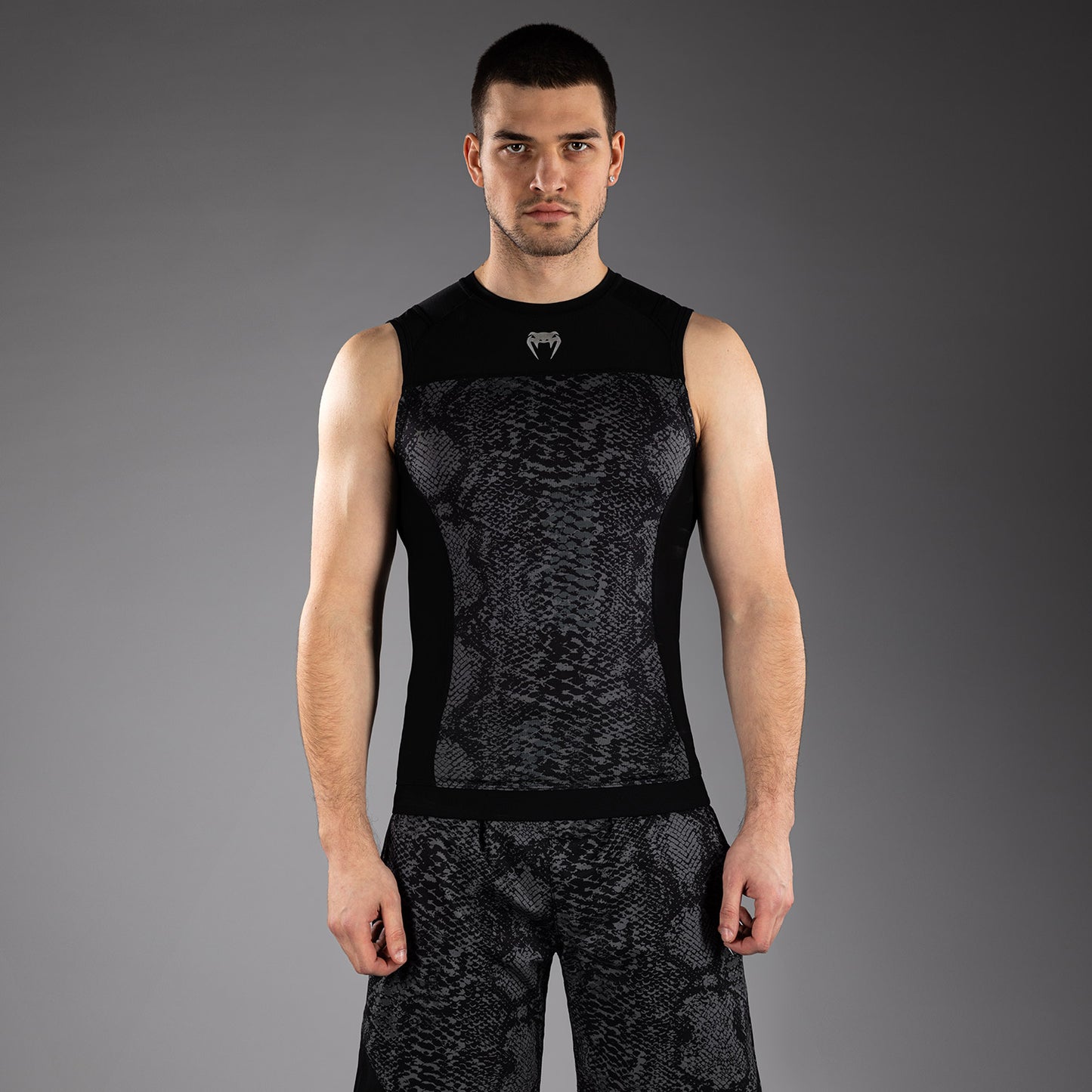 Venum G-Fit Scales Sleeveless Rashguard - Black/ Charcoal Grey