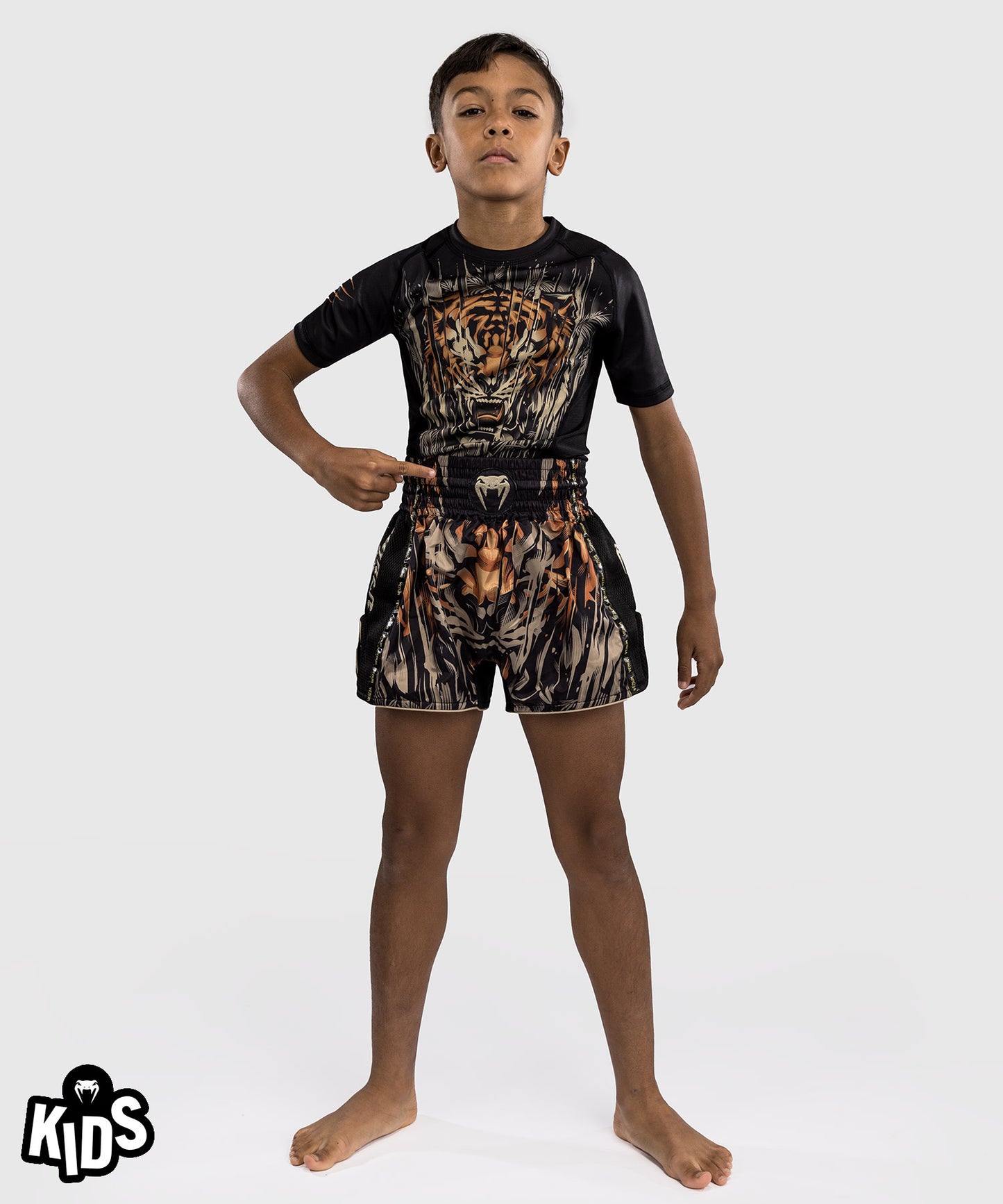 Venum Tiger Kids Muay Thai Shorts - Black/Neon Orange