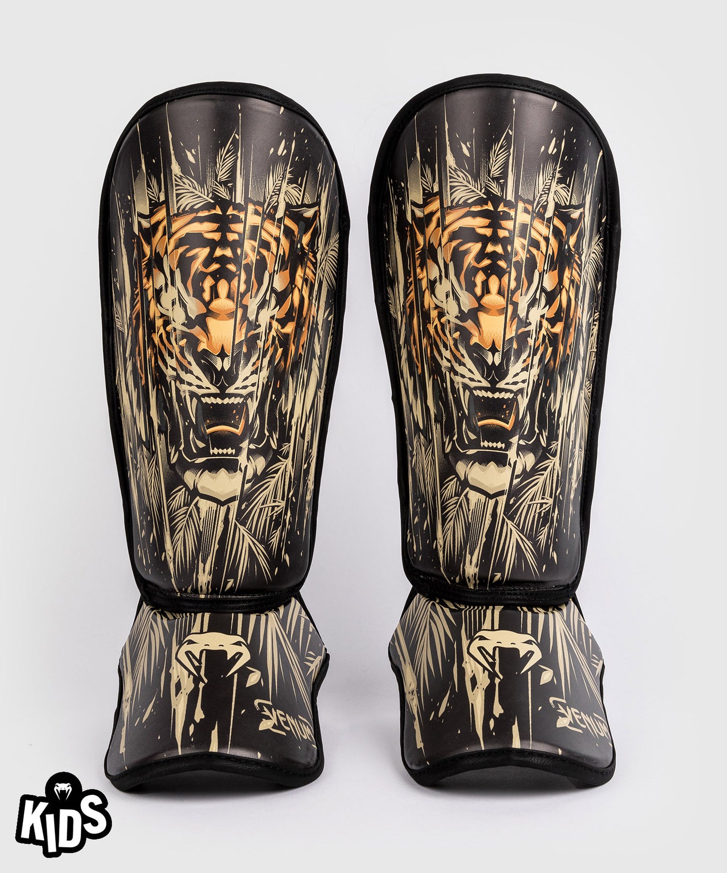 Venum Tiger Kids Shin Guards - Black/Neon Orang