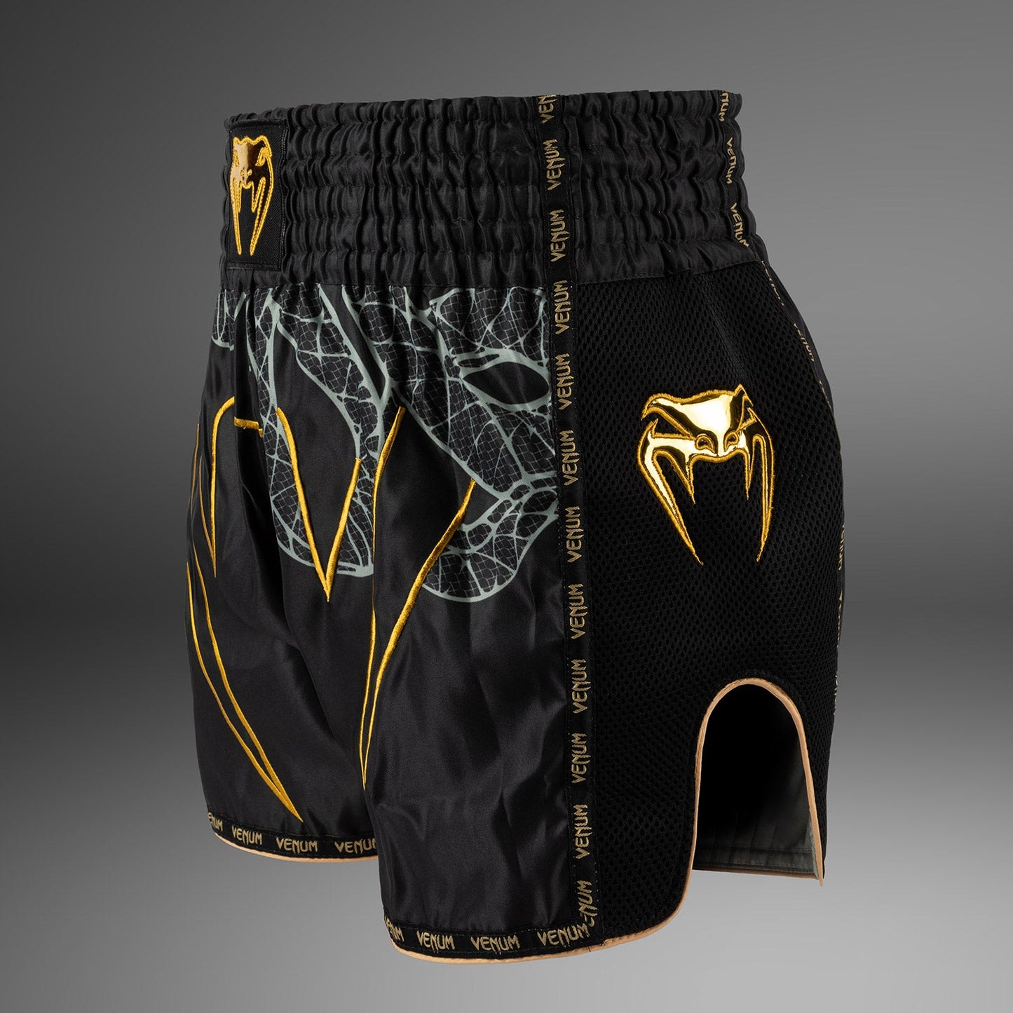 Venum Serpenti Muay Thai Shorts - Black/Silver/Gold