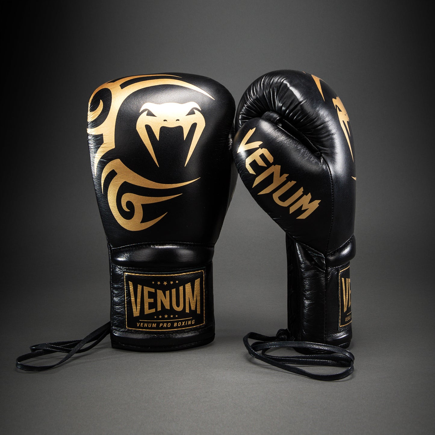 Venum Giant 2.0 Mike Tyson Pro Boxing Gloves with Laces - Black/Gold - Bag included