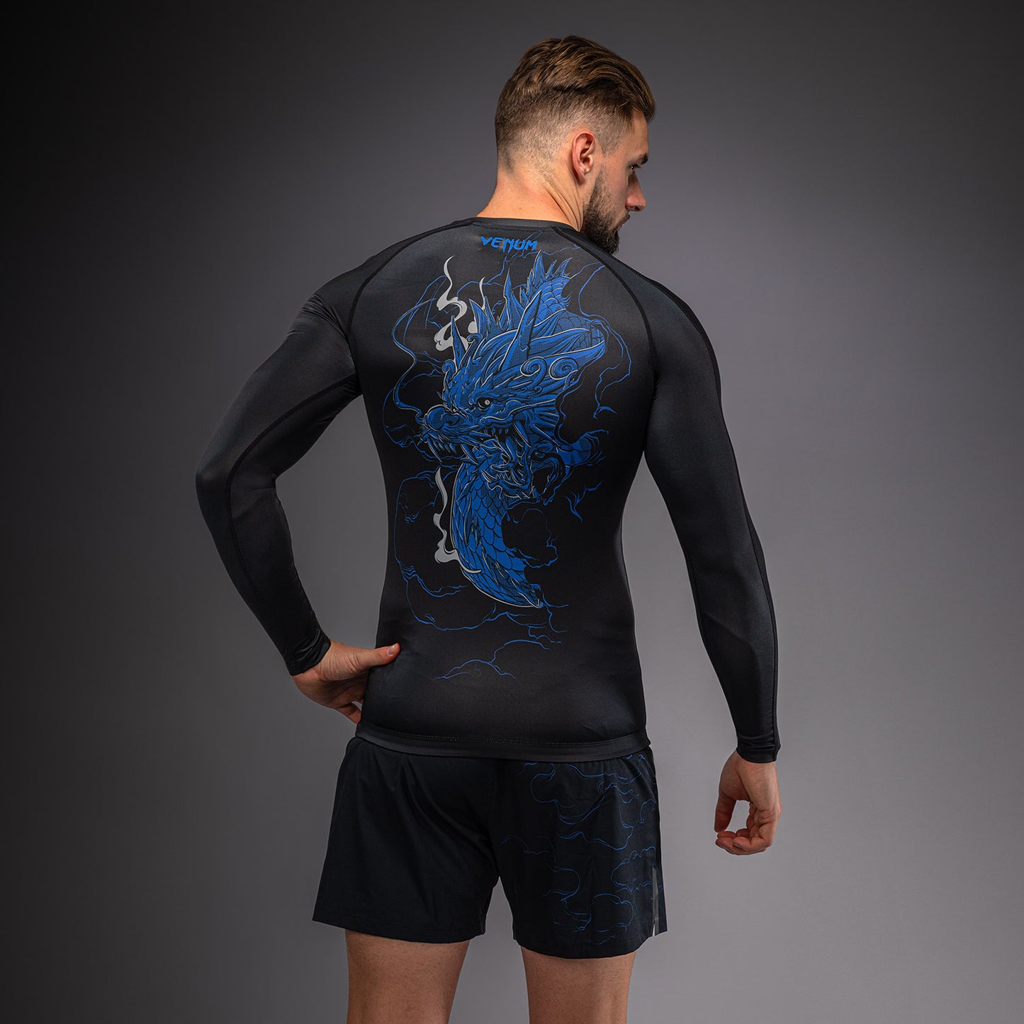 Venum Thunder Dragon Long Sleeve Rashguard - Black/Royal Blue