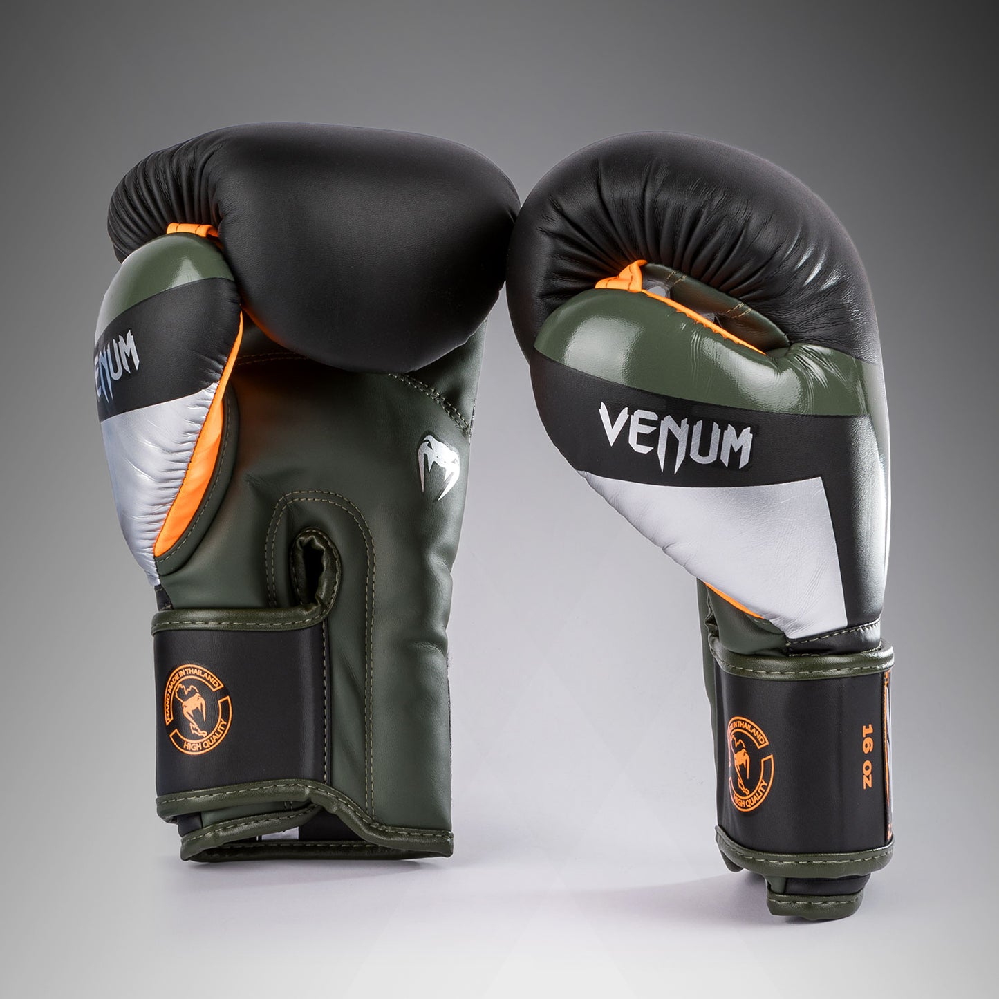 Venum Elite Boxing Gloves - Black/Silver/Kaki