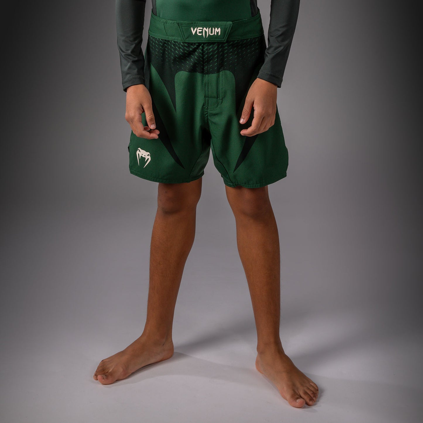 Venum Attack Kids Fightshorts - Forest Green/ Off White