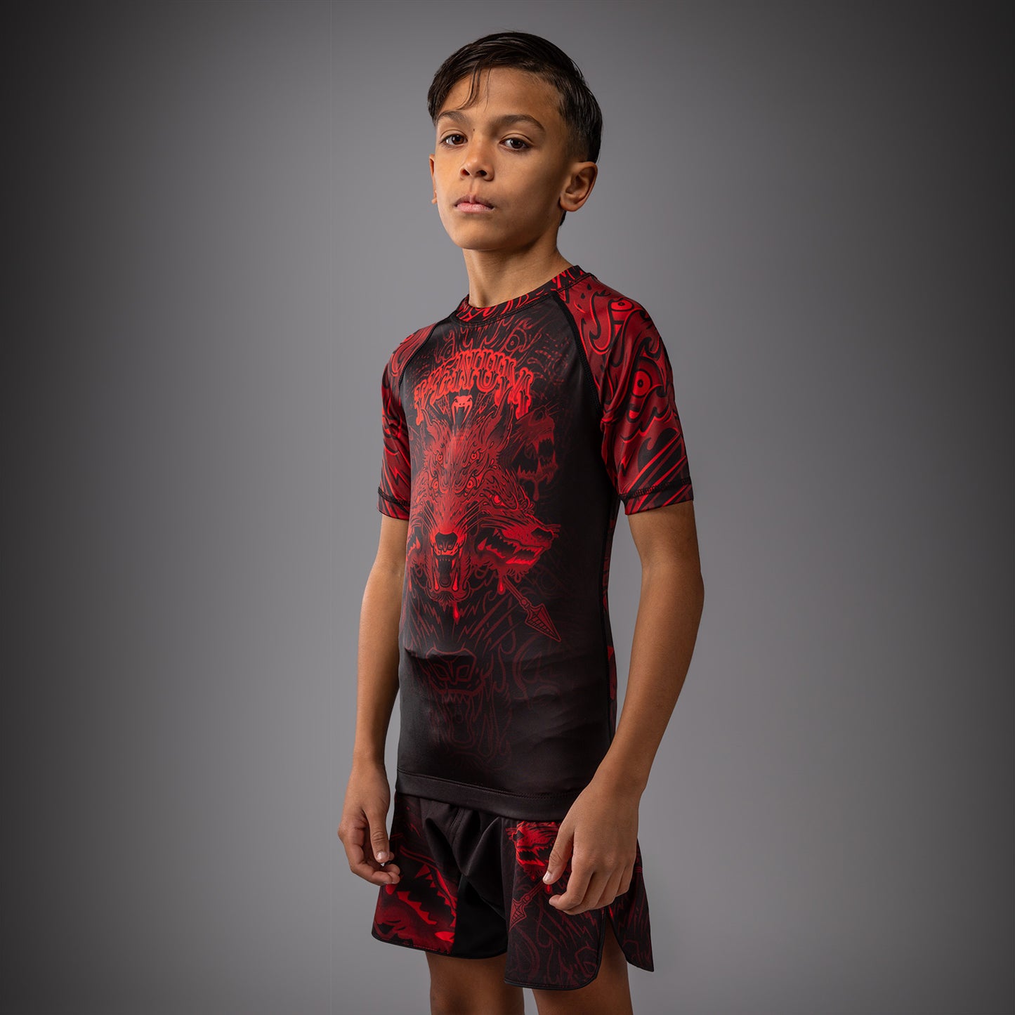 Venum Wolf Atak Kids Short Sleeve Rashguard - Black/Red