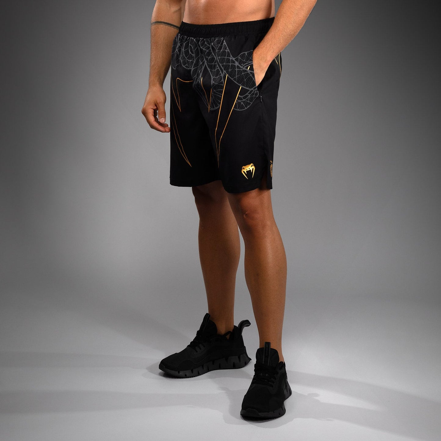 Venum Serpenti Training Shorts - Black/Silver/Gold