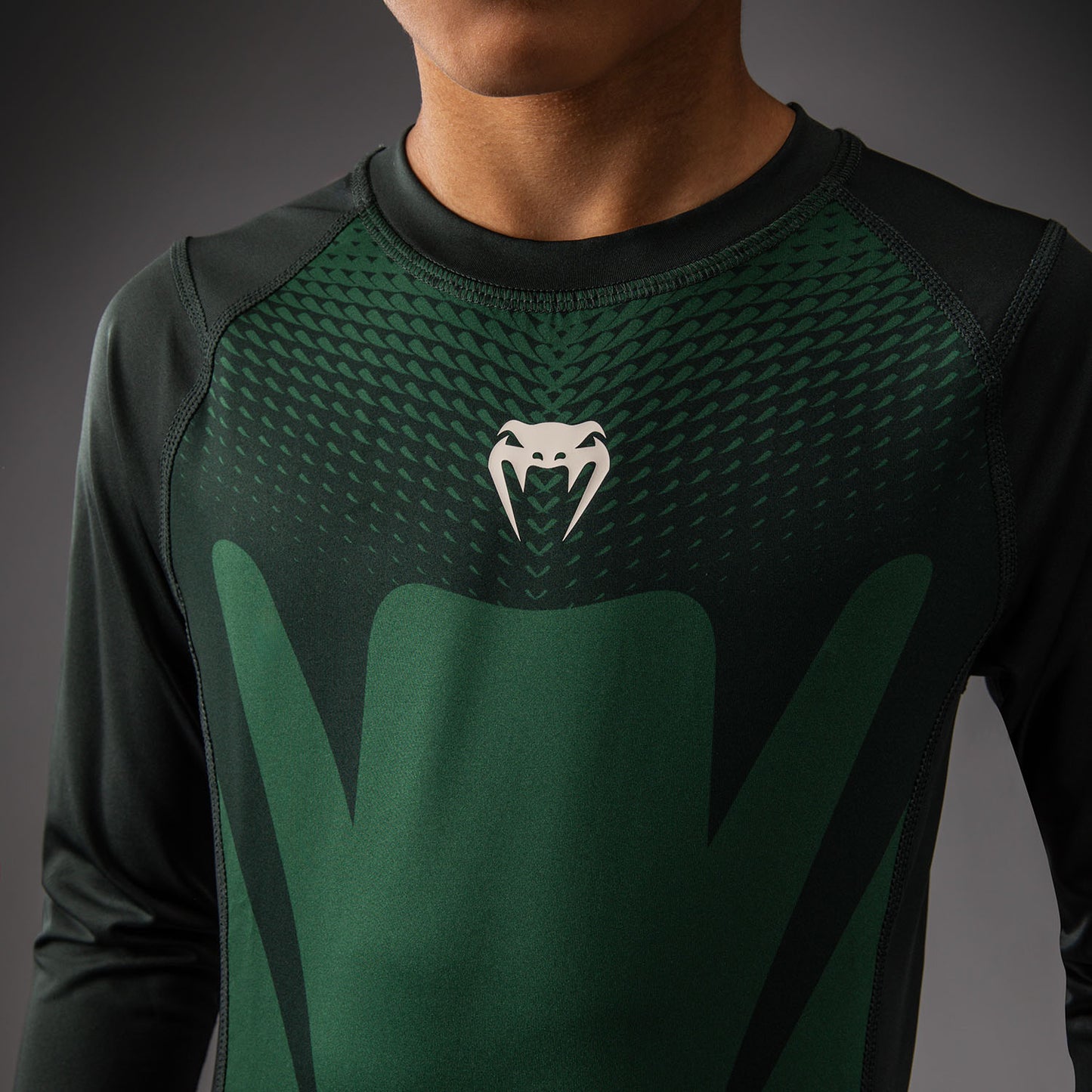 Venum Attack Kids Long Sleeve Rashguard - Forest Green/ Off White