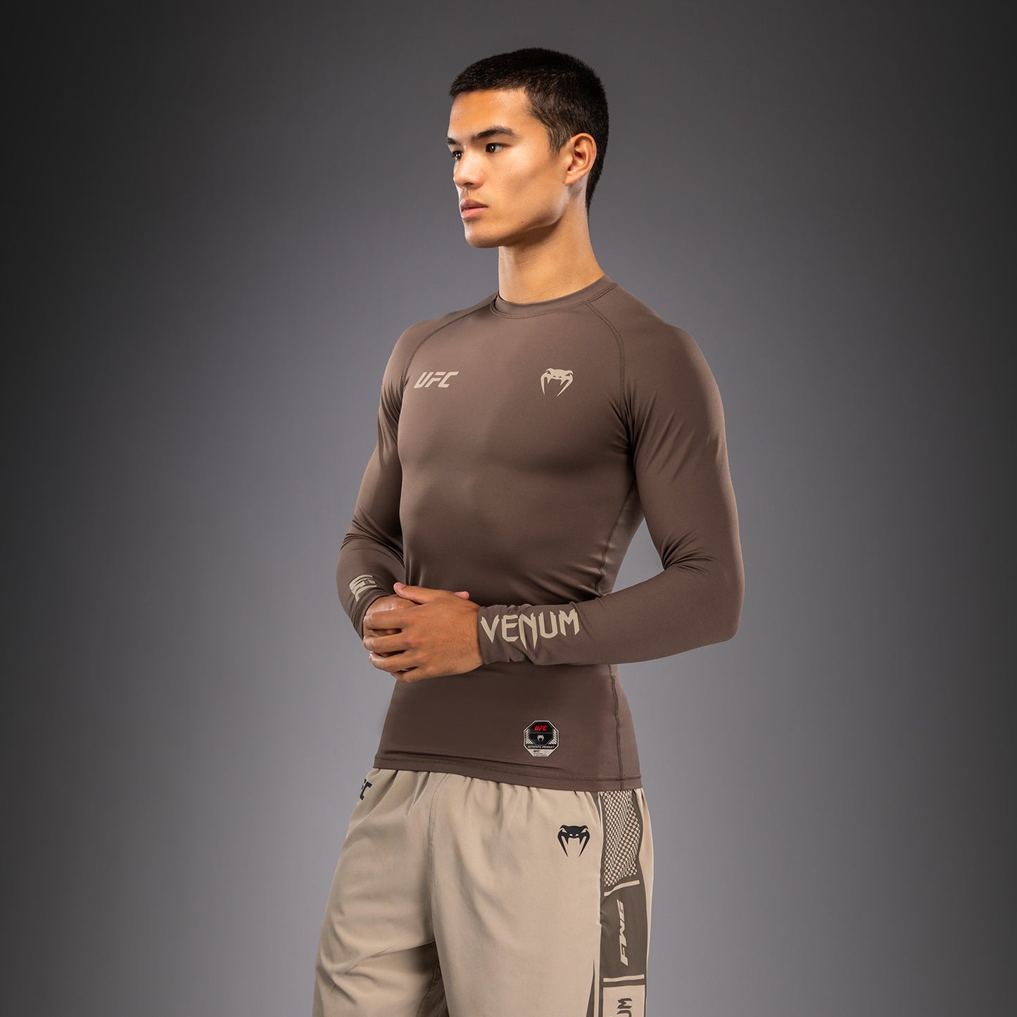 Venum UFC Unity by Venum Authentic Fight Week Men's Performance Long Sleeve Rashguard - Brown