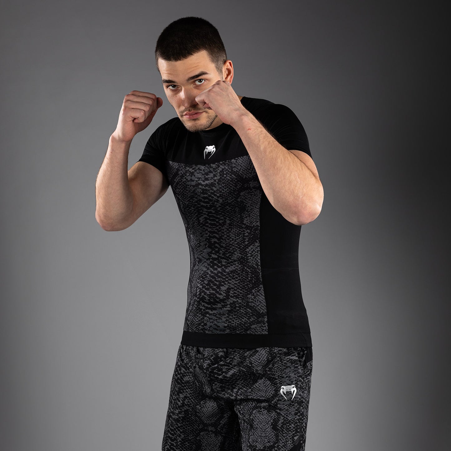 Venum G-Fit Scales Short Sleeve Rashguard - Black/ Charcoal Grey