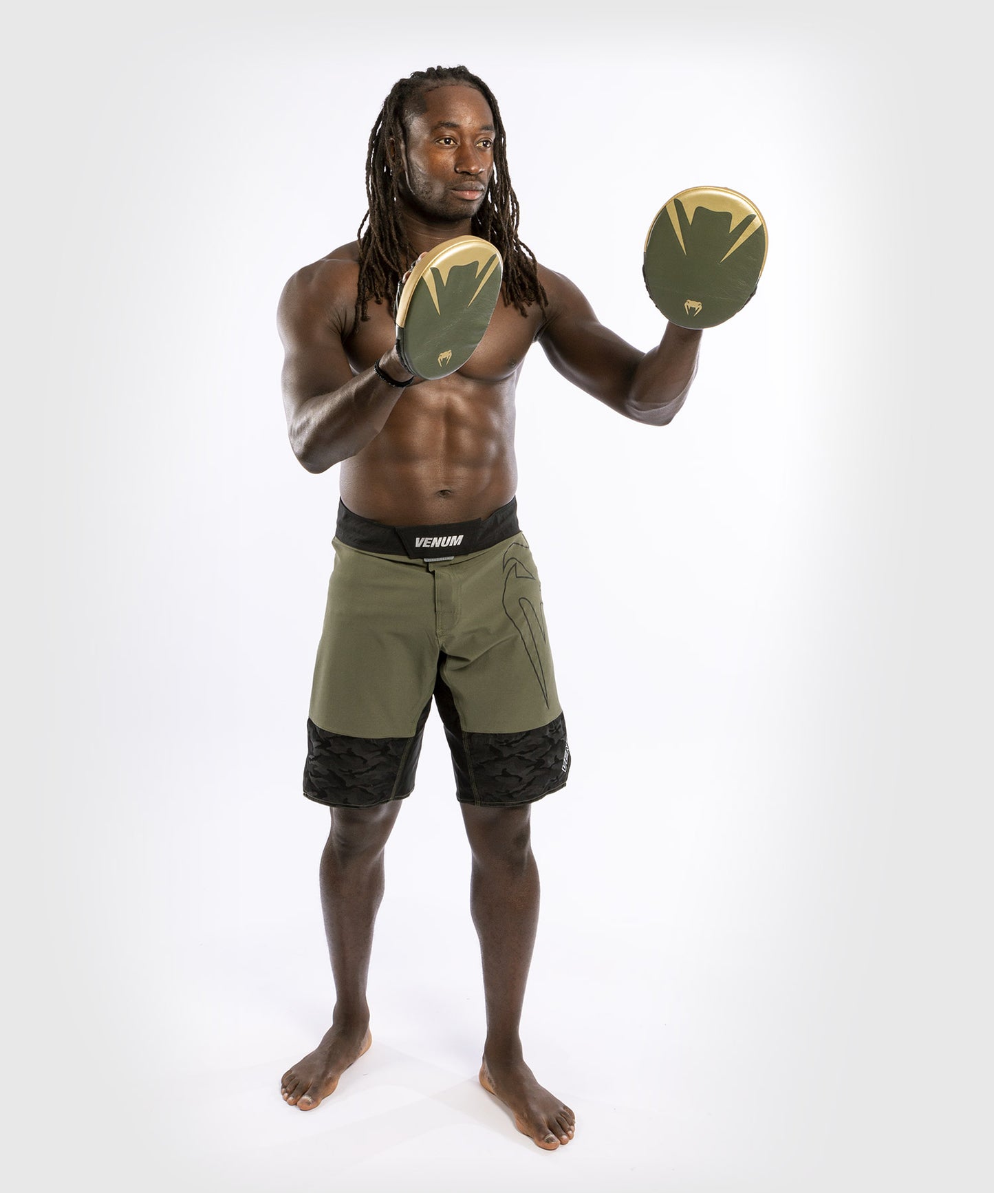 Venum Pro Boxing Flat Punch Mitts (Pair) - Khaki/Gold