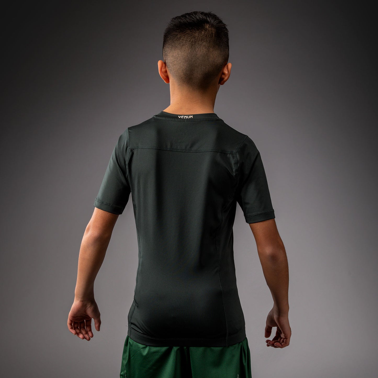 Venum Attack Kids Short Sleeve Rashguard - Forest Green/ Off White