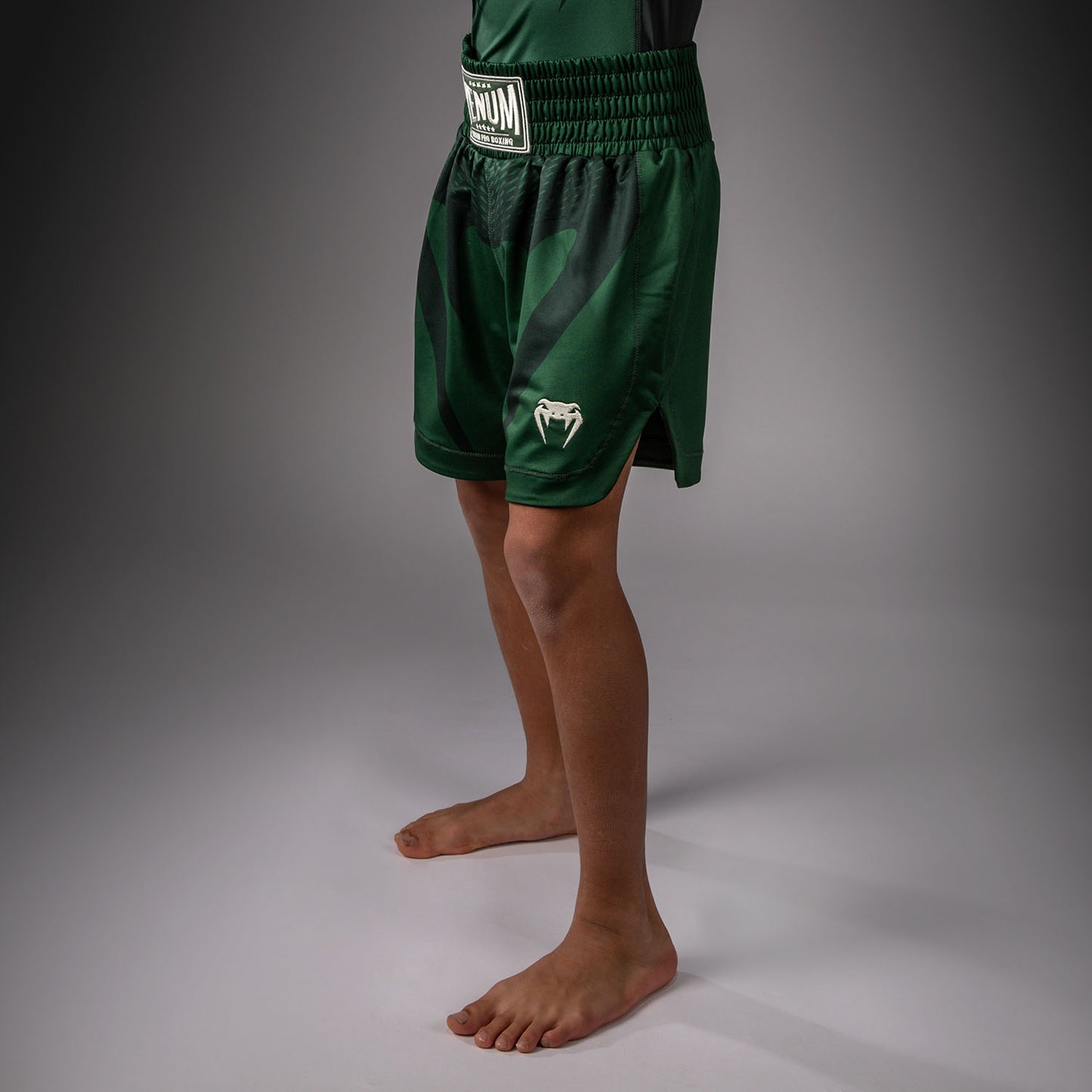 Venum Attack Kids Boxing Shorts - Forest Green/ Off White