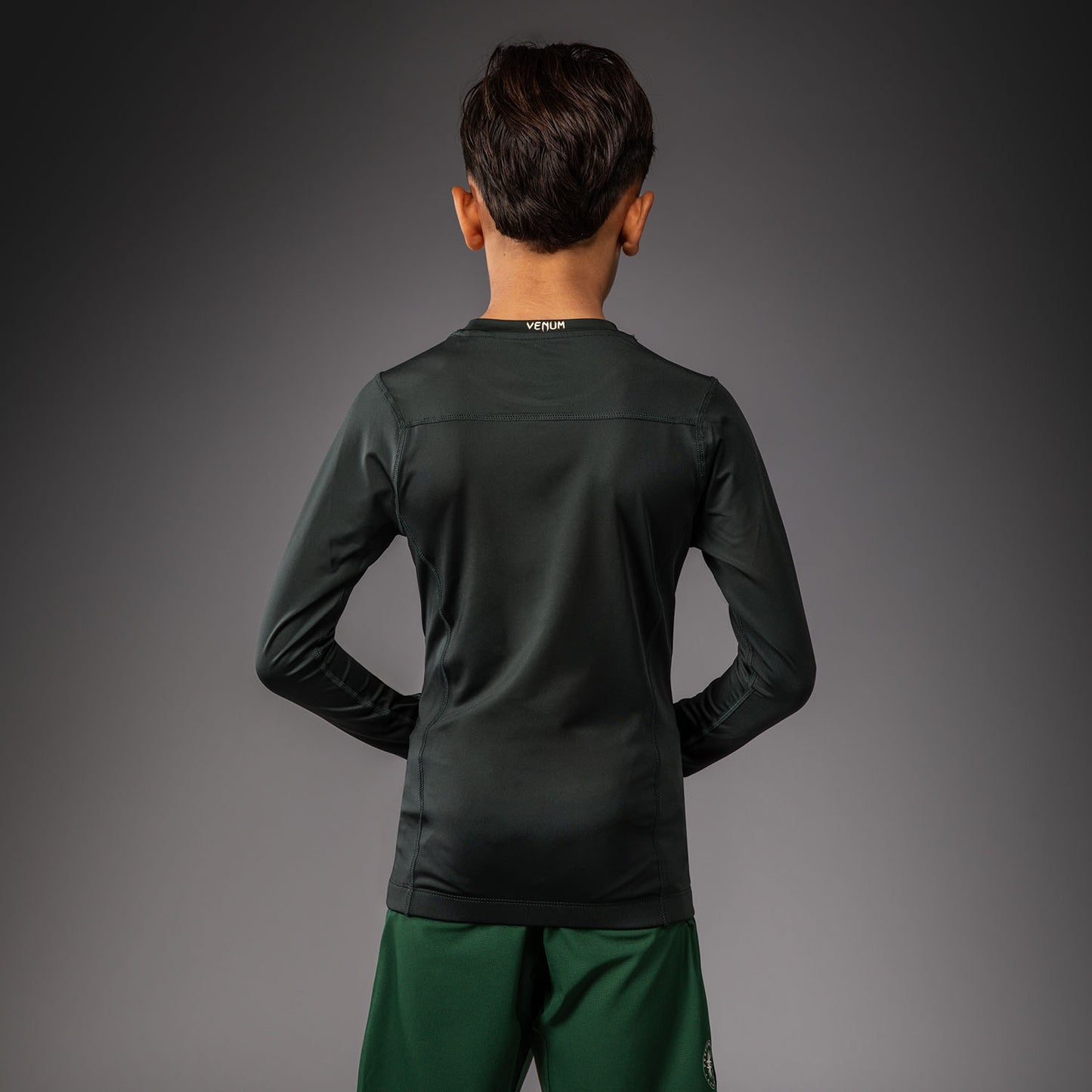 Venum Attack Kids Long Sleeve Rashguard - Forest Green/ Off White