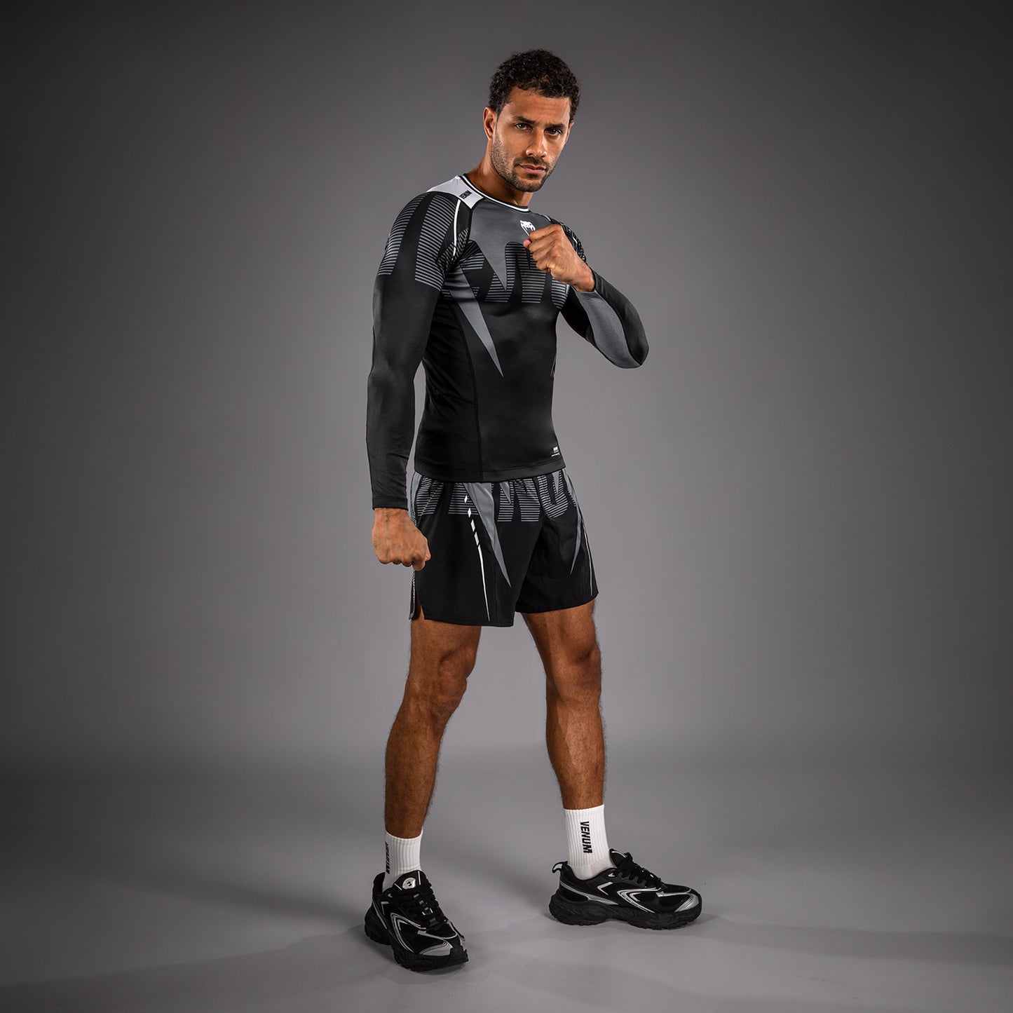 Venum Adrenaline Long Sleeve Rashguard - Black/Silver Grey