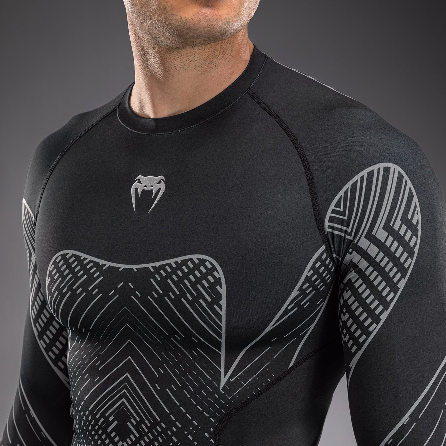 Venum Midnight Fury Long Sleeve Rashguard - Black/Grey/Silver