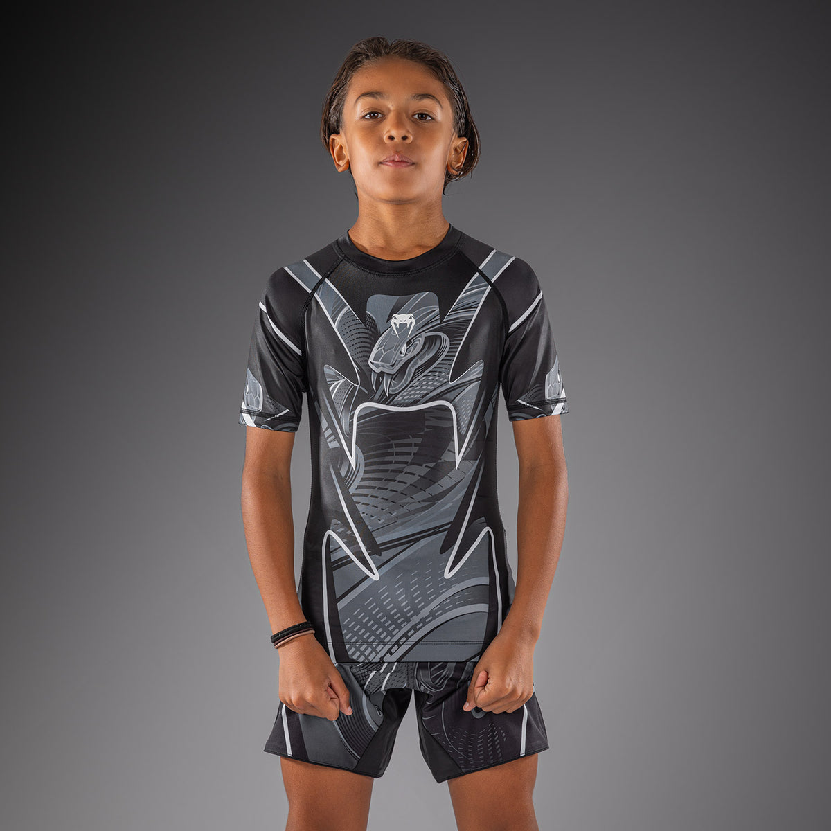 Venum Crimson Viper 2.0 Kids Short Sleeve Rashguard - Black/Grey