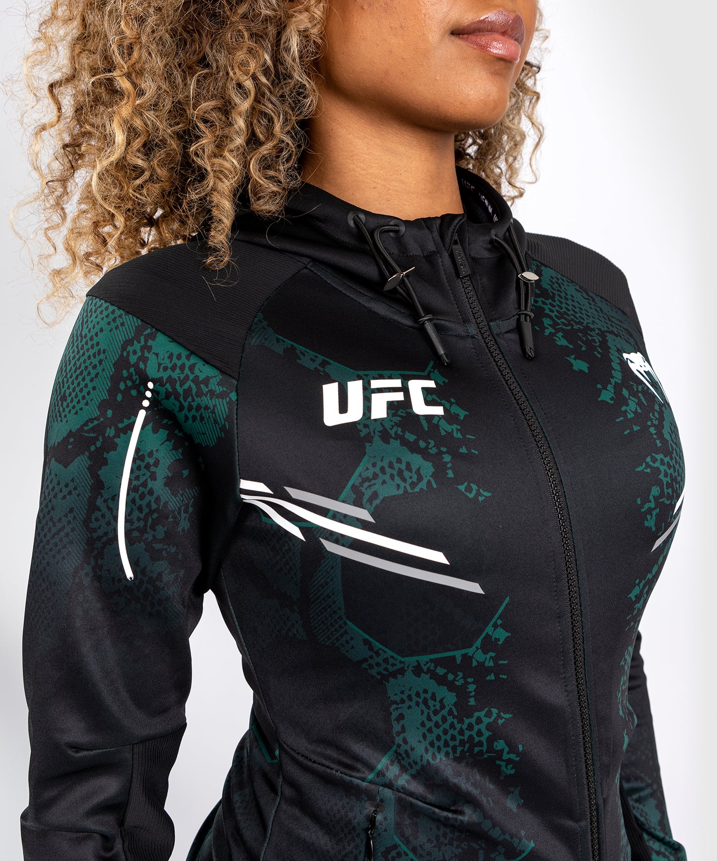 UFC Adrenaline by Venum  Personalized Authentic Fight Night Women’s Walkout Hoodie - Emerald Edition - Green/Black