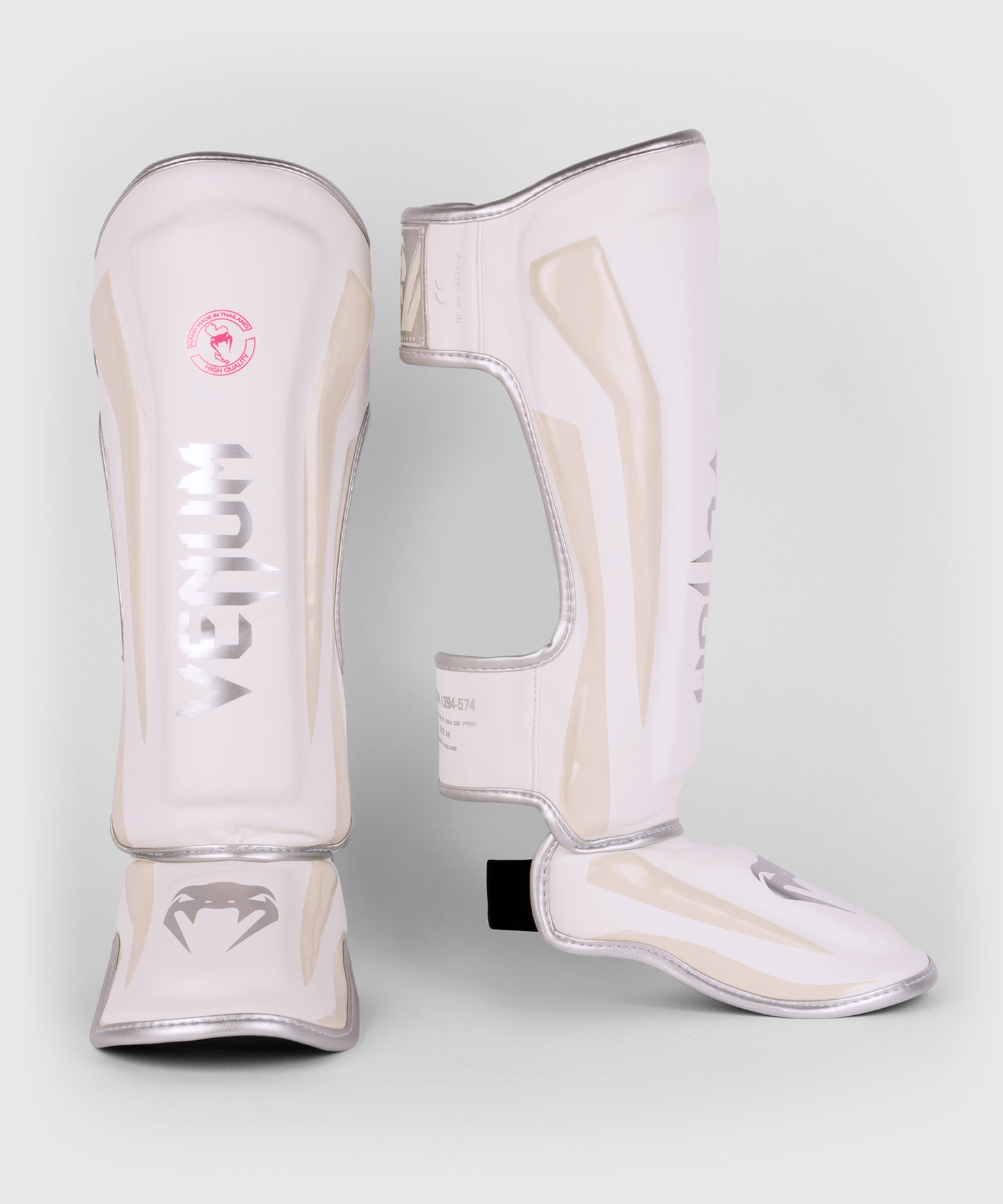 Venum Elite Shin Guards - White/Silver-Pink