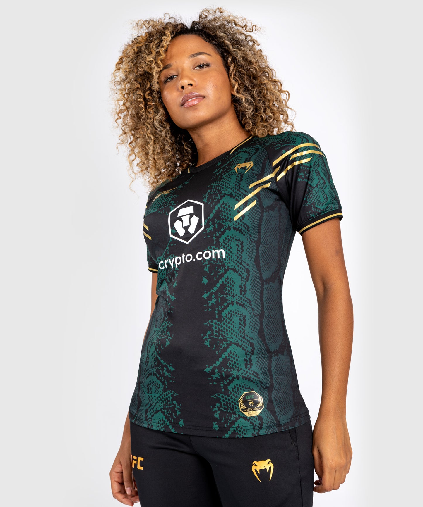 UFC Adrenaline by Venum Personalized Authentic Fight Night Women’s Walkout Jersey Green/Black/Gold - Emerald Edition